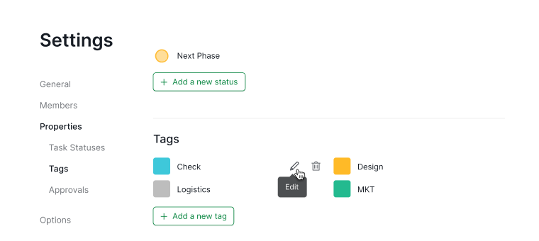 manage tags settings page