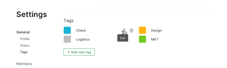 manage tags settings page