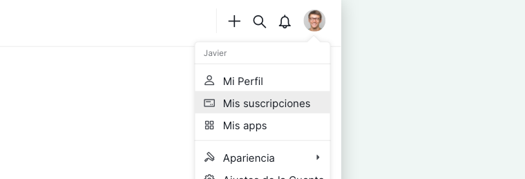 página de mis suscripciones que muestra las organizaciones vinculadas