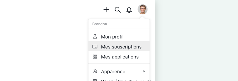 page mes souscriptions affichant les organisations liées