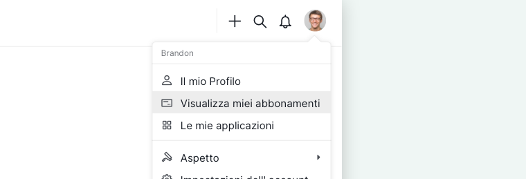 pagina Visualizza miei abbonamenti con le organizzazioni collegate