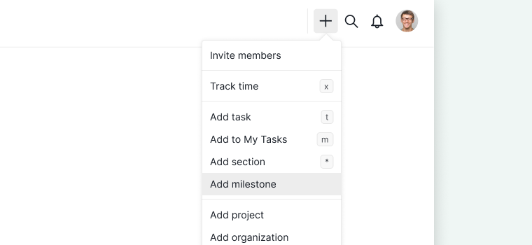 Add milestone from the + button in the Quire workspace