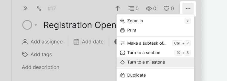 turn a task into milestone