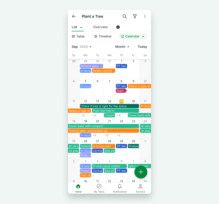 mobile app calendar view