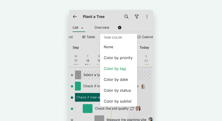 mobile app timeline view options
