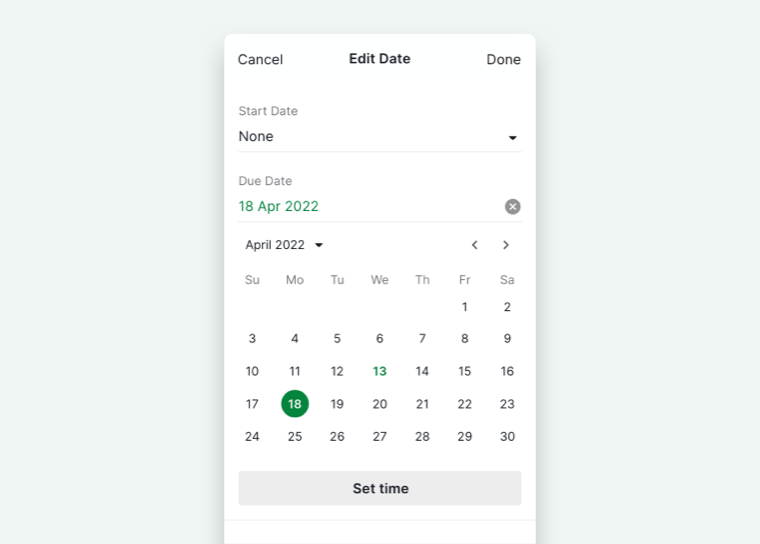 add date to a task on mobile app