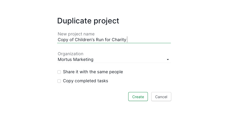 duplicate project dialogue