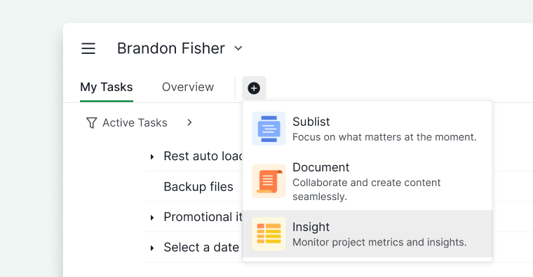 Creating an insight in My Tasks