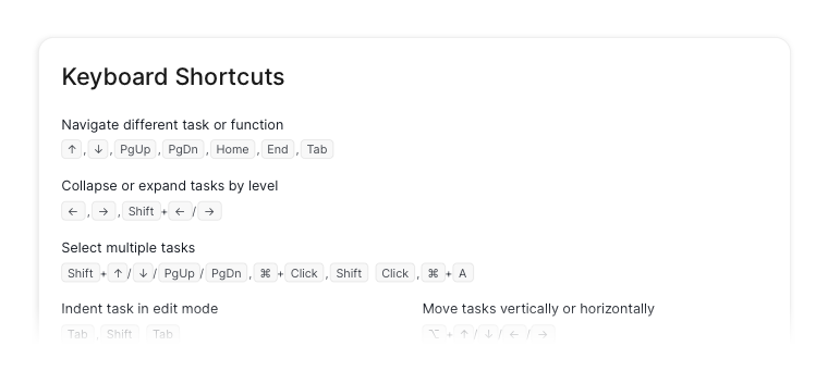 keyboard shortcuts