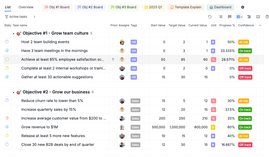 custom fields for tracking key result progress