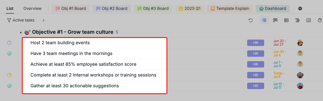 key results as tasks