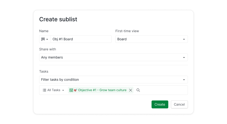 sublist per objective with pre-filter