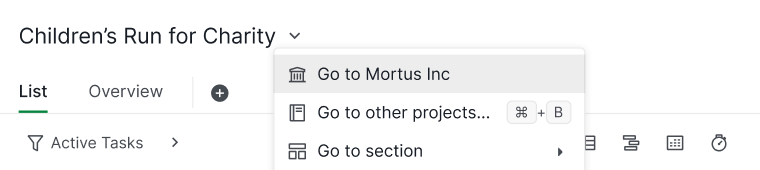 go to organization via context menu