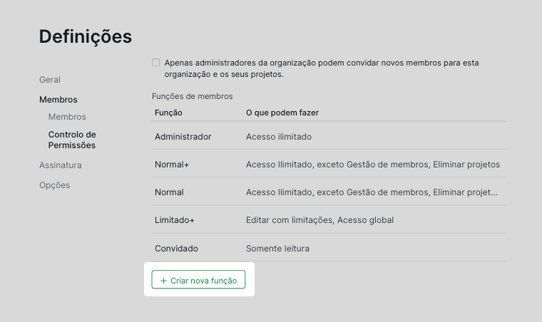 Criar uma nova permissão de função no Quire