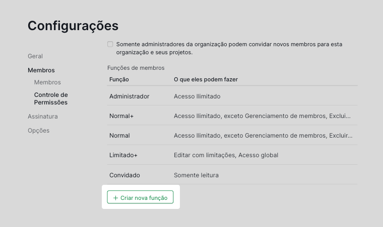 Criar uma nova Permissão de Função no Quire
