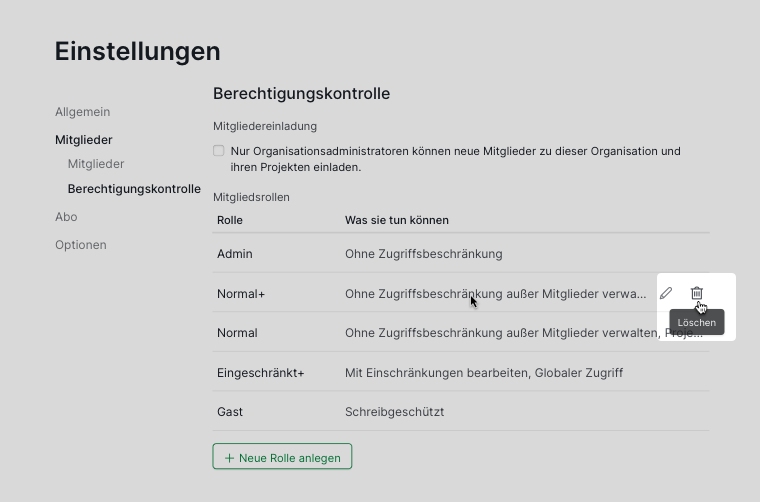 Eine Berechtigungsrolle löschen