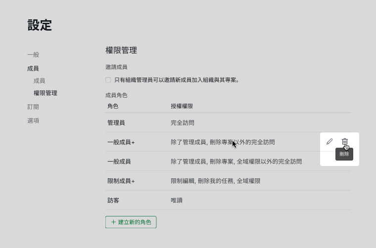 刪除角色權限