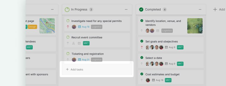 create new tasks in board view with button