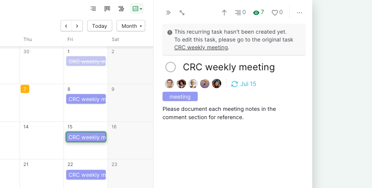 recurring tasks in calendar view