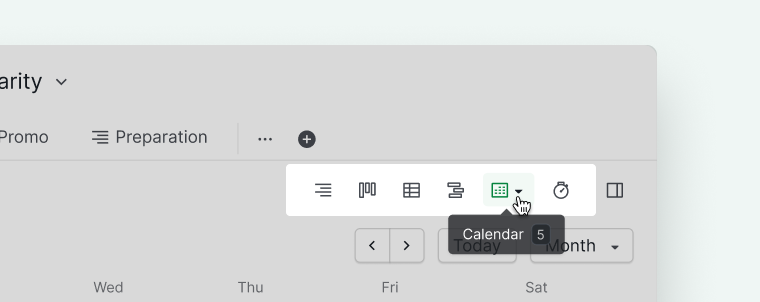 switch to calendar view from tree view 