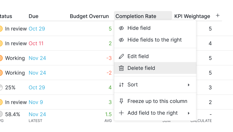 Delete insight field in Quire