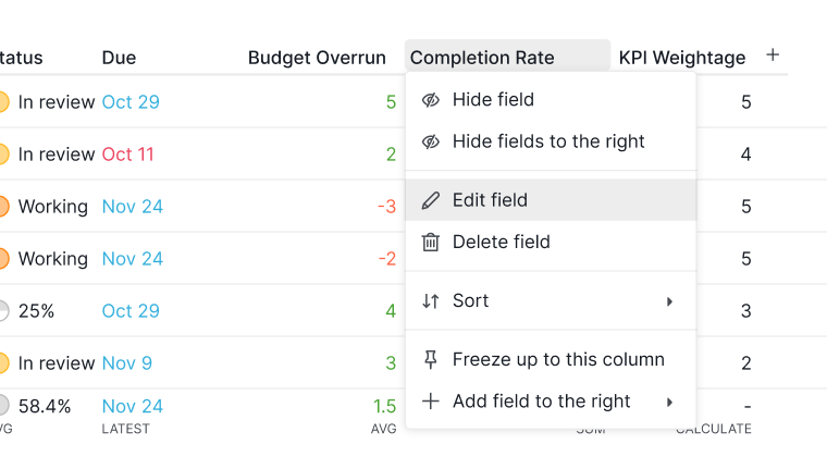 Edit insight field in Quire