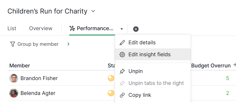 Edit insight fields in Quire