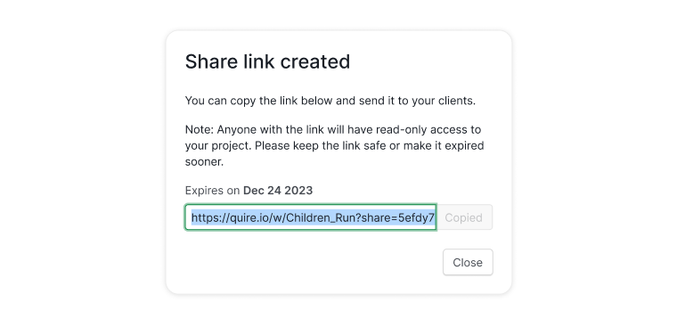 copy the share link to clients
