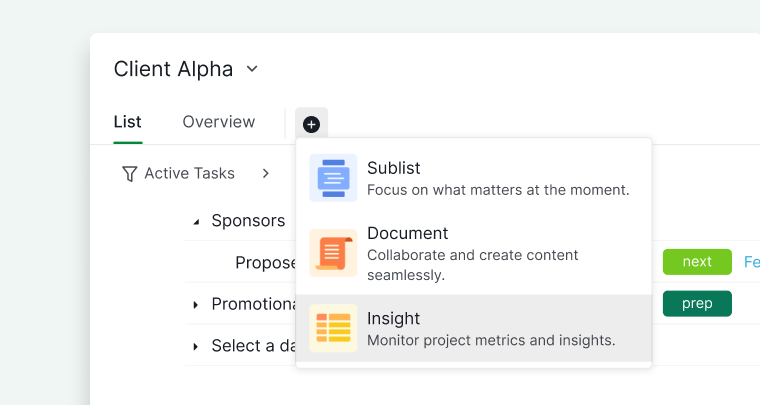 Create an insight inside a folder in Quire