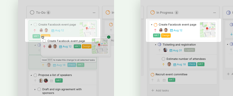 changing properties for task cards