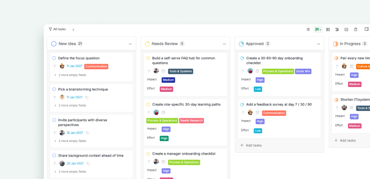 collect ideas in quire board view
