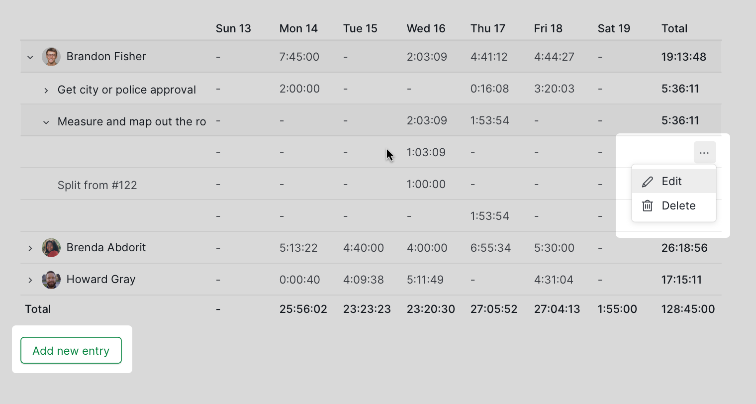 add and edit the time entries in timesheet